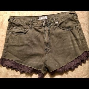 Free People olive green jean lace shorts